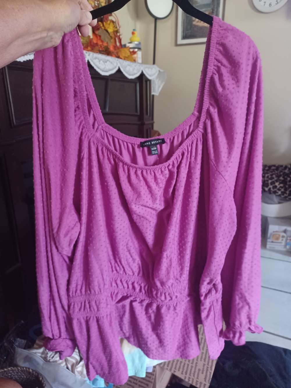 Lane Bryant Magenta Textured Peasant Blouse